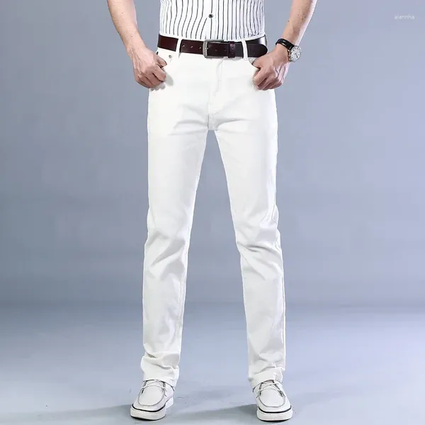 Jeans masculin kaki blanc classique affaires occasionnelle mode couleur solide coton extension slim pantalon denim dropship mâle 28-40