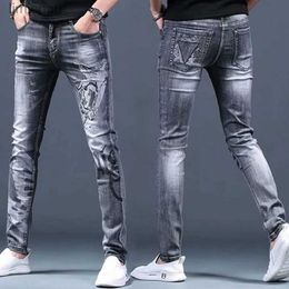 Jeans pour hommes Version coréenne hommes Jean gris de luxe clair de haute qualité Jeans extensibles minces Jeans décontractés Jeans de rue élégants sexy; L240119