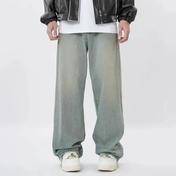 Jeans pour hommes coréen décontracté baggy bleu clair lavé jambe large pantalon en denim mâle droit rétro surdimensionné streetwear en détresse