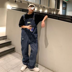 Jeans pour hommes mode coréenne 2021 hommes rayure Denim salopette pantalons décontractés lâche bavoir garçon Hip Hop combinaison