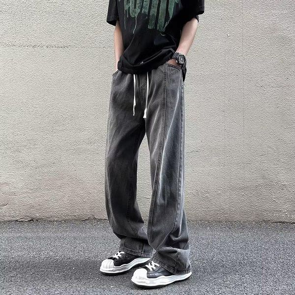 Jeans pour hommes mode coréenne Baggy Cargo pantalon jambe droite marque Hip Hop Streetwear couleur unie pantalon de survêtement