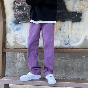 Jeans pour hommes mode coréenne hommes Jeans violet vert lâche droite Vintage décontracté Streetwear Skateboard danse Denim Cargo Baggy pantalon 230303