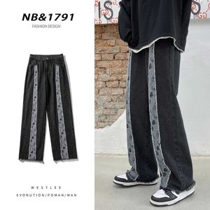 Herenjeans Koreaanse mode heren baggy denim wideleg broek 2022 nieuwe lente ins stijl mode gestikte jeans mannelijke vintage blauw zwart z0225