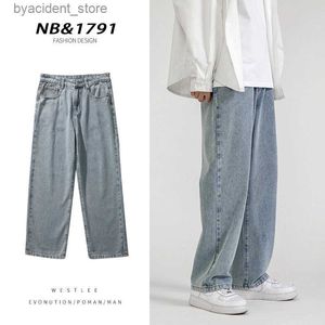 Jeans voor heren Koreaanse mode Baggy jeans voor heren Klassieke all-match effen kleur Rechte denim Wijde broek Heren Lichtblauw Grijs Zwart L240313