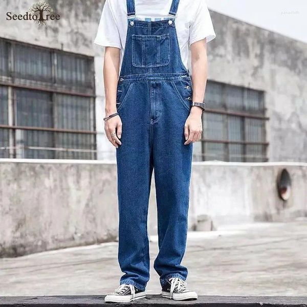 Jeans pour hommes Mode coréenne Salopette Lâche Droite Denim Combinaison Bretelles Pantalon Style Safari Cargo