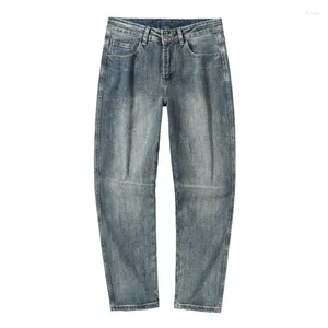 Jeans pour hommes pantalons coréens jambe droite Baggy Denim Stretch lavé longue grande taille