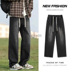 Jeans pour hommes coréen vêtements populaires jeans printemps nouveau noir gris mode rue jeans décontracté simple droit denim hommes jeansL2403