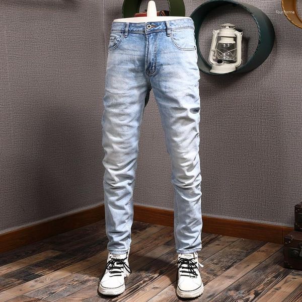 Jeans pour hommes Style coréen mode hommes de haute qualité rétro bleu clair élastique mince déchiré Vintage Designer Denim pantalon Hombre