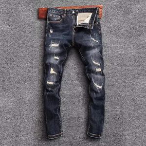 Jeans pour hommes Style coréen Mode Hommes Rétro Bleu Clair Détruit Trou Déchiré Élastique Slim Fit Vintage Designer Denim Pantalon