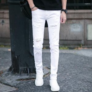 Heren Jeans Koreaanse Stijl Luxe Slim Fit Voor Mannen Collectie High Street Fashion Ripped Denim Casual Klassieke Witte Broek