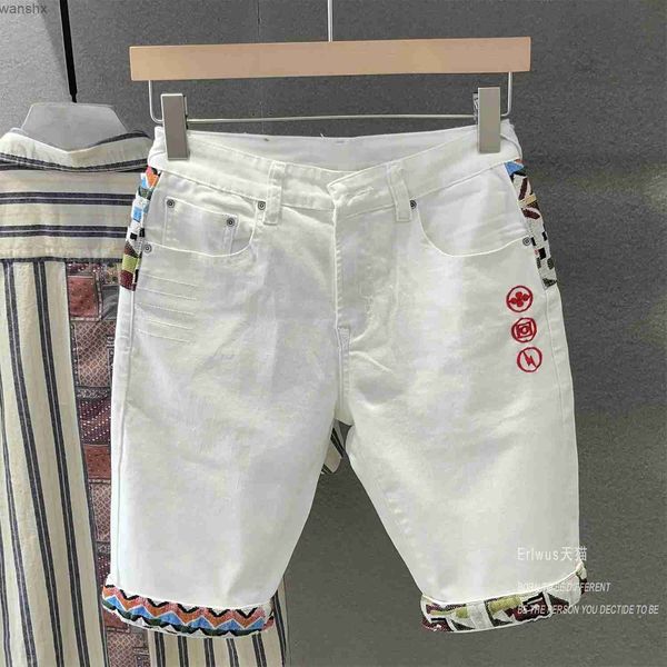 Jeans pour hommes Style coréen Short en denim d'été de luxe avec broderie blanche Designer pour hommes Casual Straight Fashion Denim Harajuku shortsL2404
