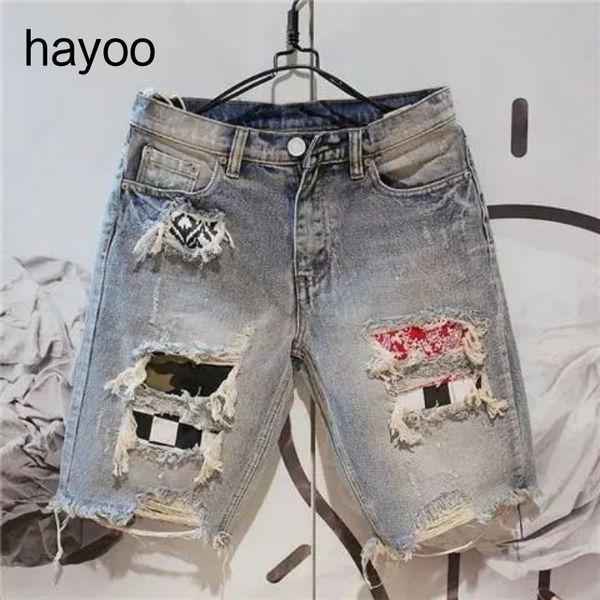 Jeans pour hommes style coréen déchiré doublure intérieure personnalisée short en jean lavé coutures d'été cinq points jeans 230711