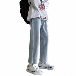 Jeans pour hommes Style coréen Streetwear Lâche Casual Neuvième Pantalon Pantalon droit pour hommes Grande taille Noir Gris Bleu Jeans vintage hommes z4gc #