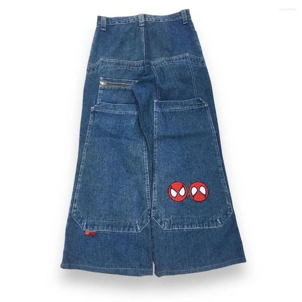 Jeans para hombres estilo coreano vintage y2k hip hop moda calle gran bolsillo cintura alta pierna ancha pantalones de mezclilla para hombres mujer