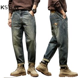 Jeans masculinos kstun para homens calças largas soltas ajuste harem roupas vintage moda bolsos retalhos calças grandes oversized 40 231130
