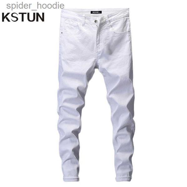 Jeans pour hommes KSTUN Jeans blancs hommes coupe maigre Stretch Streetwear Denim pantalon hommes pantalons crayon pantalons garçons Cowboys 2023 mode à la mode L230927