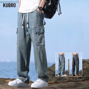 Jeans masculin Kuboro Harajuku Street Street Goods Pantalon 2024 Fashion printemps New Loose Straight Mens Jeans élastique de la taille élastique jeans ShortSl2404