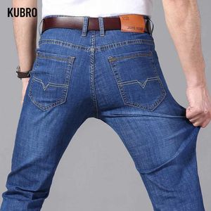 Jeans masculin kuboro mens jeans pantalon mince d'été jeans bleu poches de travail occasionnel