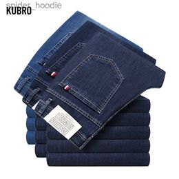 Jeans pour hommes KUBRO 2023 Chic coton jean classique affaires veste pour homme mince Denim pantalon homme grande taille 42 44 46 48 50 bleu vêtements L230921