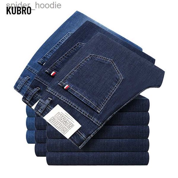 Jeans para hombres KUBRO 2023 Chic Jeans de algodón Classic Business Zipper Fly Slim Denim Pants Pantalones para hombres Tallas grandes 42 44 46 48 50 Ropa azul L230921