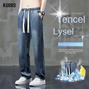 Jeans masculin Kubro 2024 Fashion d'été High Quality Wide Jam Le tour élastique jeans Lyocell Mens lâche pantalon de marque de mode mince droit Q240525