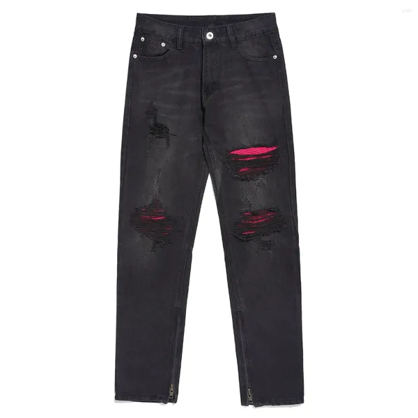 Jeans pour hommes Lacible en détresse Jacquard Jacquard 2024 Mode Hip Hop Long Automne Hiver Casual Hommes Femmes Pantalons Streetwear