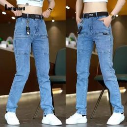 Heren jeans ladiguard 2024 herfst casual stand pocket demin broek mannen vintage straat broek plus size heren mode potlood
