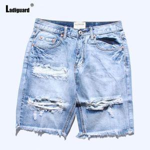 Herenjeans Ladiguard Maat Denim Shorts Sexy Jean Mode Gat Gescheurde Korte Broek Zomer Casual Demin