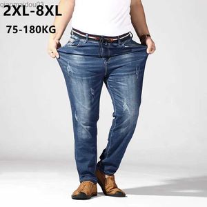 Jeans masculin GRAND Jeans pour hommes 6xl 7xl 8xl 180kg Summer Mens Pantalon Loose Denim bleu plus marque Torn Clothingl2404