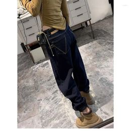 Jeans para hombres Tamaño grande 2023 Primavera y otoño Pantalones tapperados sueltos Chicas regordetas de mujer Cintura alta Adelgazante Harem de mezclilla azul oscuro