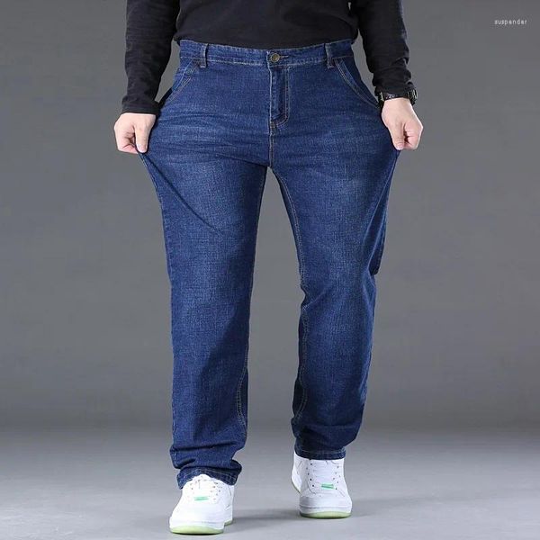 Jeans para hombres Tamaño grande 48 50 Hombres Denim 300kg OL Pantalones largos de negocios Pantalones rectos sueltos elásticos masculinos 5XL 6XL 7XL