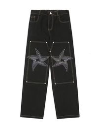 Jeans pour hommes Dernière conception Star Broderie Straight Loose Fit Boyfriend Pantalon Y2K Mode Mid Rise Baggy 230629
