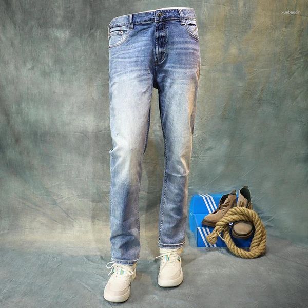 Jeans para hombres El último diseñador de diseñador Vintage Blue Elastic Slim Fit Split Casual Pants Denim Ho