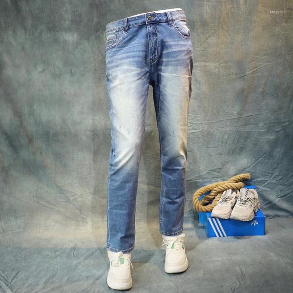 Jeans para hombres El último diseñador retro de moda retro azul elástica Slim Fit Split Classic Pants de mezclilla casual Hombre