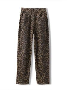 Jeans para hombres Leopardo Jeans con cintura alta pantalones de bolsillo de la pierna pantalones de ropa de la calle Y2K Fashion 2024 Flowe Jeans Mom Jeans Q240525
