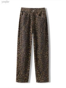 Jeans masculin Leopard High Waited Jean Pantez de poche de la jambe large pantalon de rue Y2k mode 2024 Jeans lâches maman jeansl244