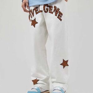 Heren jeans luipaard letter star borduurwerk casual overalls American street mode heren witte zwarte high street rechte broek goth kleding z0508