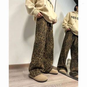 Jeans pour hommes imprimé léopard hommes mode rétro vintage streetwear hip-hop lâche jambe large pantalon en denim 125 164