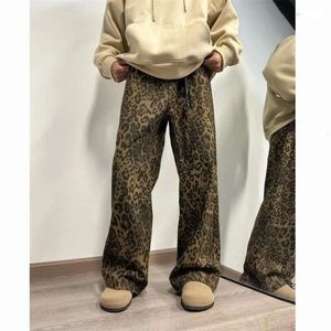 Jeans pour hommes imprimé léopard hommes mode rétro vintage streetwear hip-hop lâche jambe large pantalon en denim 125 313