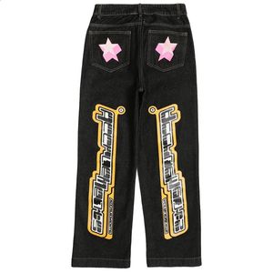 Lettre de jeans masculin met en vedette des graffitis imprimement large jambe large et pantalon de jeans noir pour hommes et femmes hétérosexuels de jean surdimensionné décontracté 231118