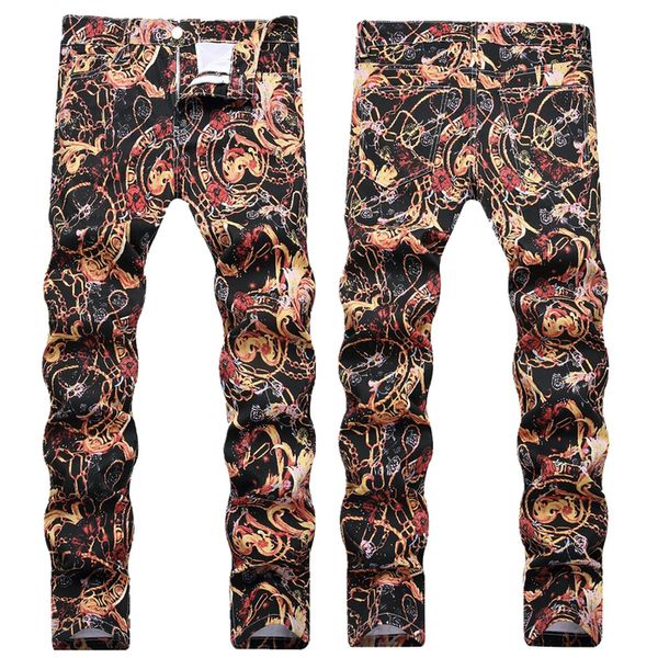 Jeans pour hommes Light Luxury Mens Slimfit Denim Pants Colorful Prints Decors Casual Street Fashion Sexy Nightclub Pants; 230707