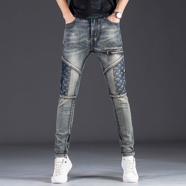 Jeans pour hommes Light Luxury Mens Slimfit Retro Style Denim Pants Sexy Moto Biker Trendy Stretch Blue Street Pants; 230707