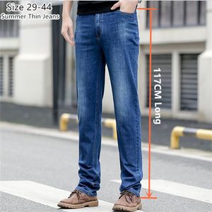 Heren jeans lange zomerjeans 117 cm hoge heren dun uitgerekt plus mize 40 42 44 oversized slanke fit hoge taille blauwe denim broek 230506