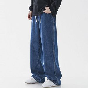 Herenjeans Lange wijde pijpen voor heren Trekkoord Elastische taille Rechte buis Denim broek Soild Broek Heren Designerkleding