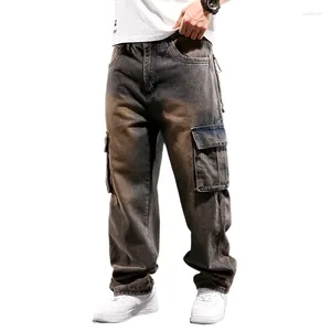 Jeans pour hommes coupe ample pantalon Cargo avec plusieurs poches Vintage Baggy Denim pantalon surdimensionné vêtements de travail bas lavé
