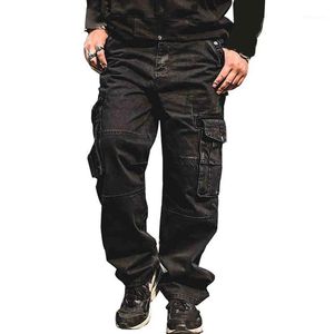 Jeans pour hommes coupe ample Cargo pantalon avec plusieurs poches surdimensionné Skateboard Hip Hop Denim pantalon droit grande taille 30-46
