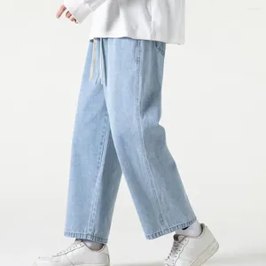 Jeans pour hommes coupe ample pantalon cordon de serrage taille rétro jambe large avec élastique doux pour confortable