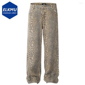 Heren jeans los luipaard vintage rechte denim broek mannen vrouwen streetwear hiphop flodderige broeken