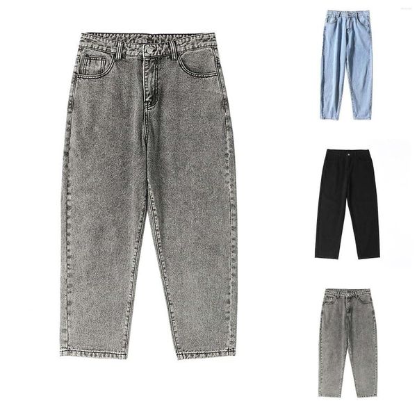 Jeans pour hommes ample couleur unie lavé sarouel grande taille H maison Jean coupe hommes jambe ouverte pantalon avec poches