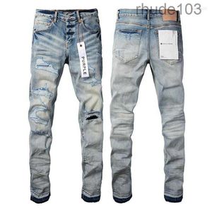 Men's Jeans Luxury Brand Purple Man Black High Street Paint Graffiti Pattern Damaged Ripped Skinny Trousers Denim Pants SJXD